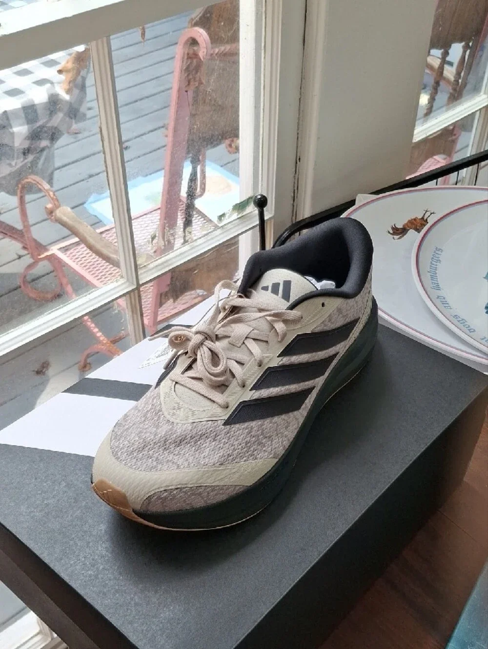 adidas Beige and Black Mesh Running Shoe